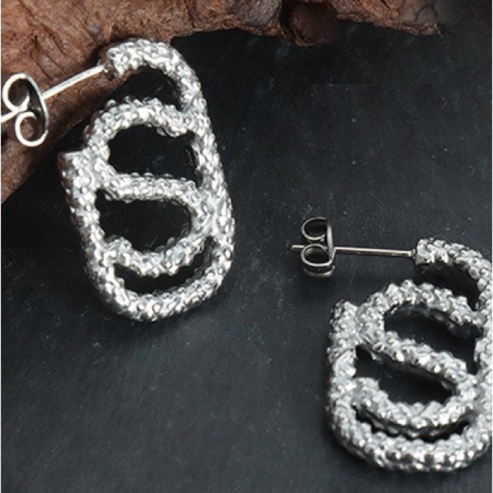 Silver Hoop Earrings*Letter S Earrings*Rectangular Earrings*Unique Hoops - Picture 5 of 5